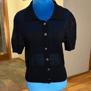 Black Short Sleeve Button-Up Cardigan